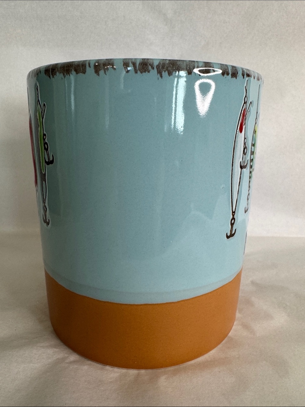 Wishing I Was Fishing Ceramic Mug - Blue and Brown - Picture 2 of 7